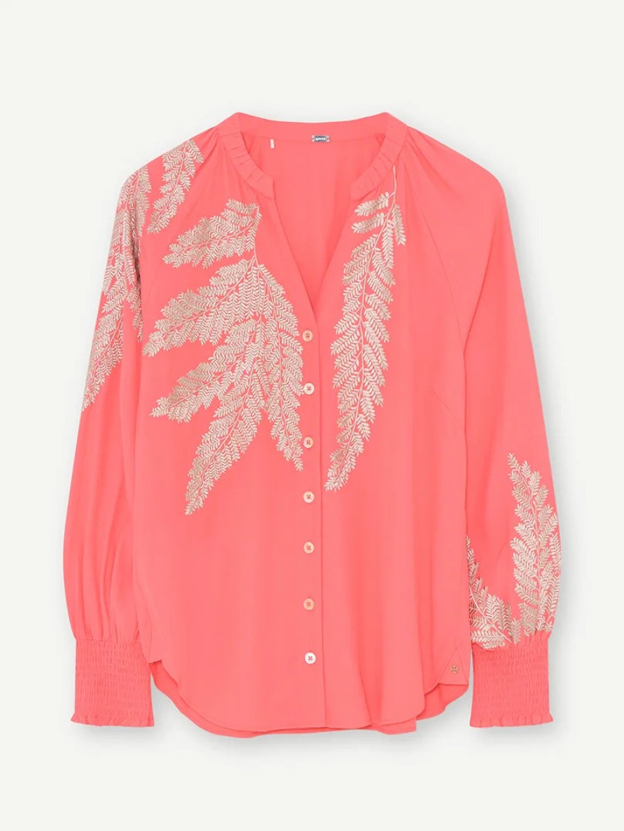 Hot Gustav Gustav Blouse With Embroidery | Womens Casual Summer Tops Ireland Coral