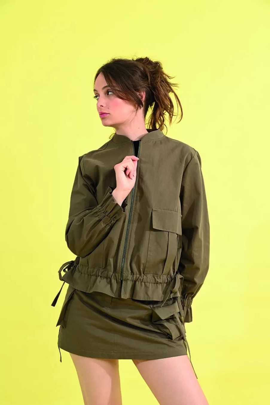 Clearance Molly Bracken Casual Molly Bracken Boyfriend Jacket With Ruffle Detail | Ireland Khaki