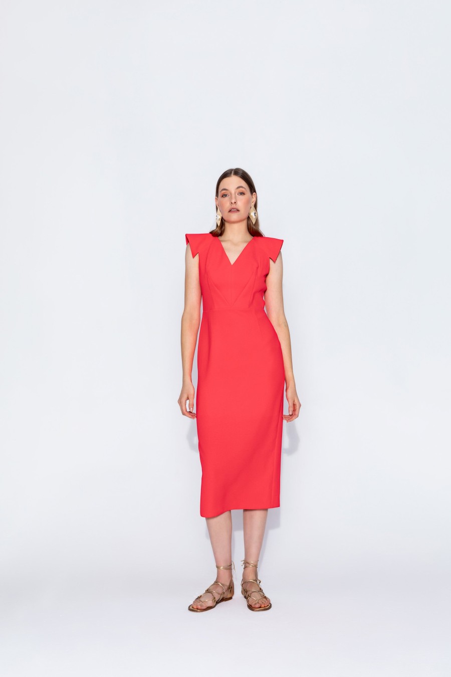 Best Kameya Kameya V-Neck Cap Sleeve Midi Dress | Shop Pencil Dresses Ireland. Red