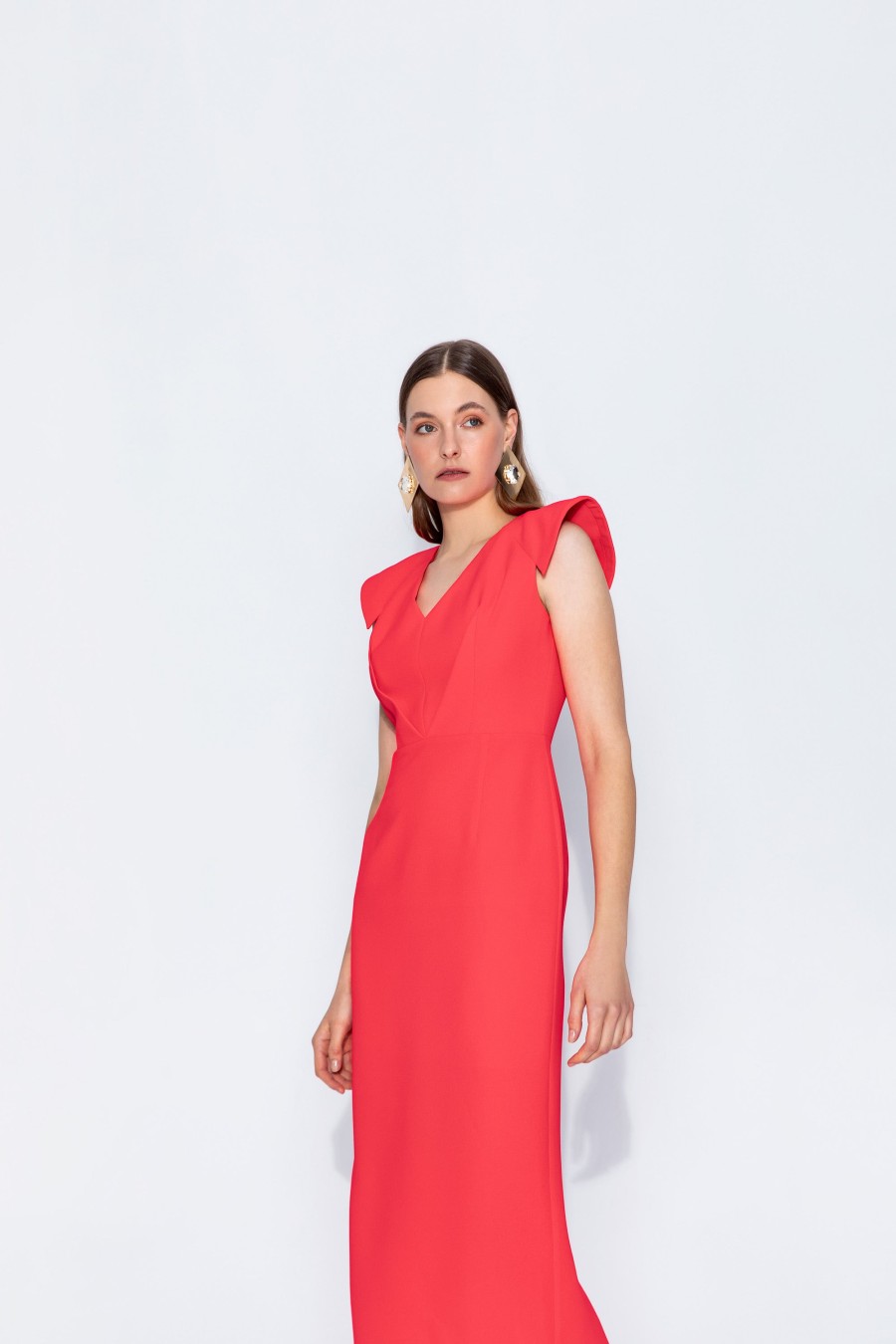 Best Kameya Kameya V-Neck Cap Sleeve Midi Dress | Shop Pencil Dresses Ireland. Red