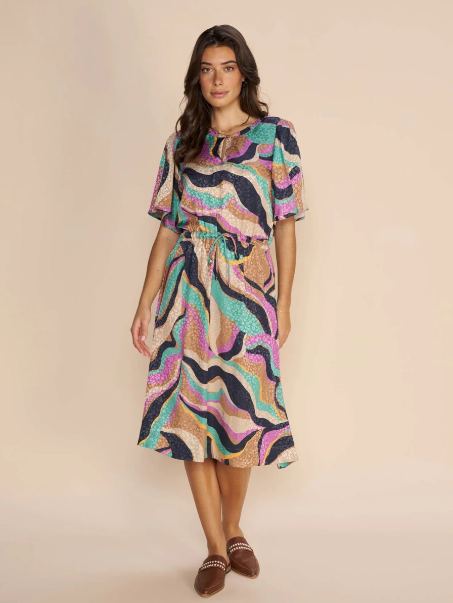 New Mosmosh Mos Mosh May Onda Orchid Print Midi Dress | Ribbon Rouge Pink