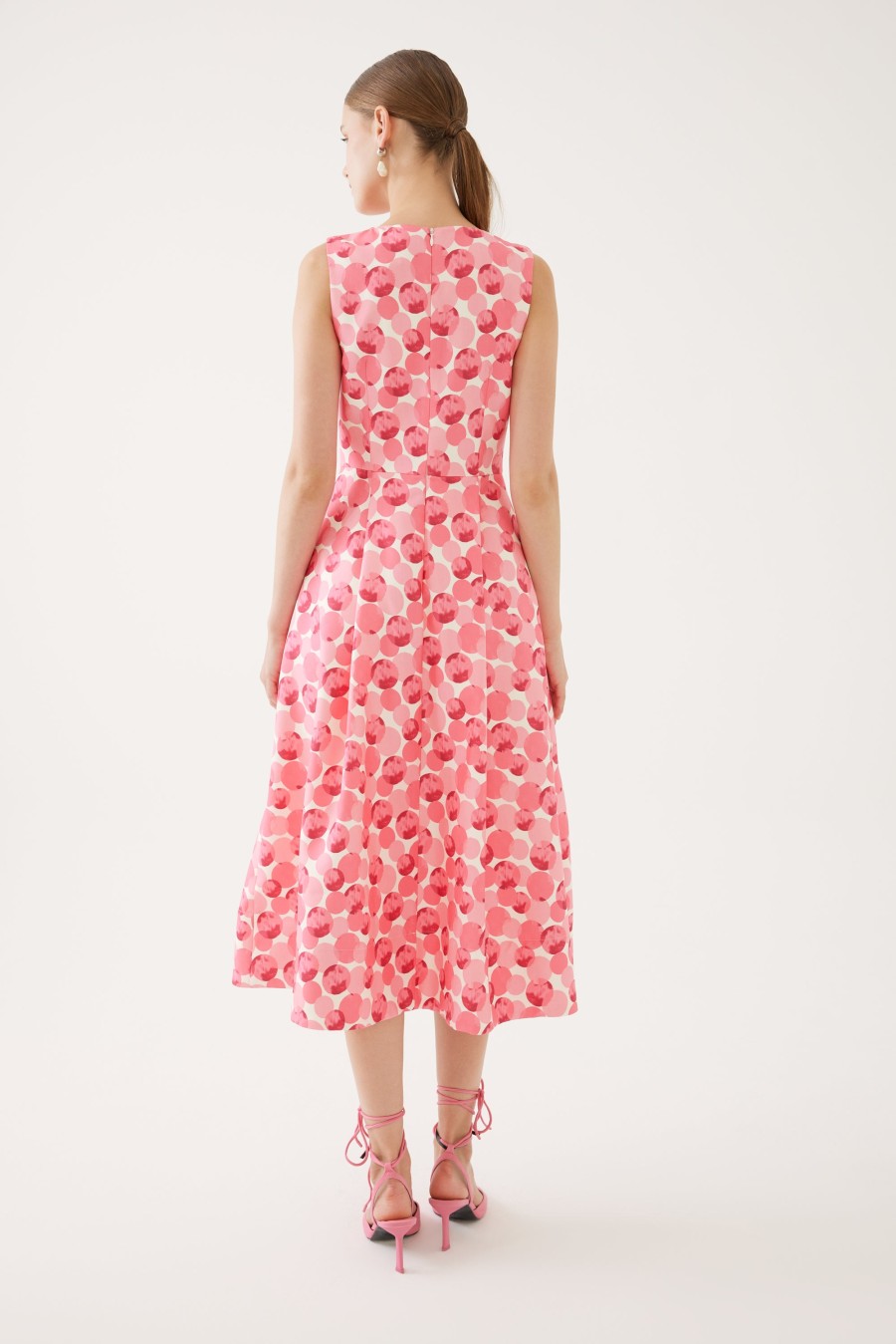 Clearance Exquise Exquise Dot Print Sleeveless Volume Midi Dress | Ribbon Rouge Pink