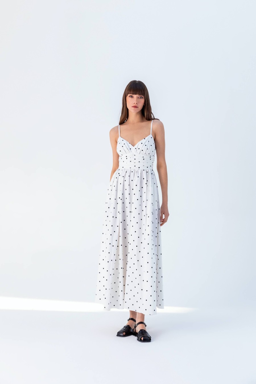 Hot Kameya Kameya Dot Print Strappy V-Neck Maxi Dress. | Ribbon Rouge Ecru