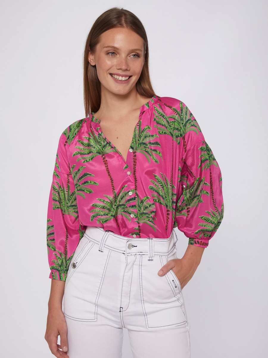 Clearance Vilagallo Vilagallo Palm Tree Blouse | Summer Women'S Shirts | Shop Ireland Pink