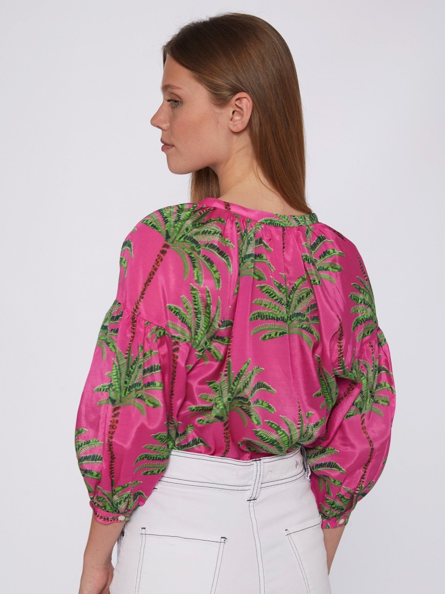 Clearance Vilagallo Vilagallo Palm Tree Blouse | Summer Women'S Shirts | Shop Ireland Pink