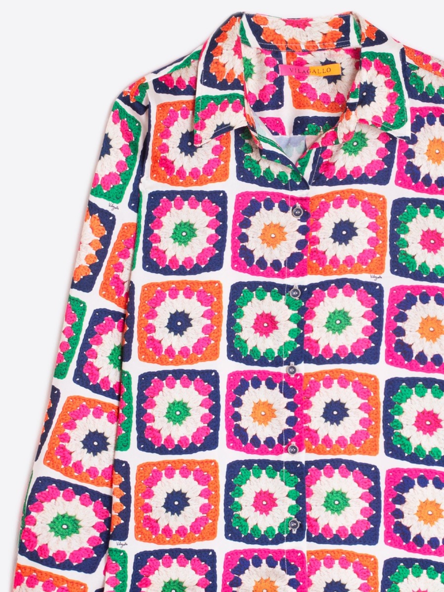 New Vilagallo Vilagallo Crochet Print Shirt | Women'S Summer Shirts Ireland Multi