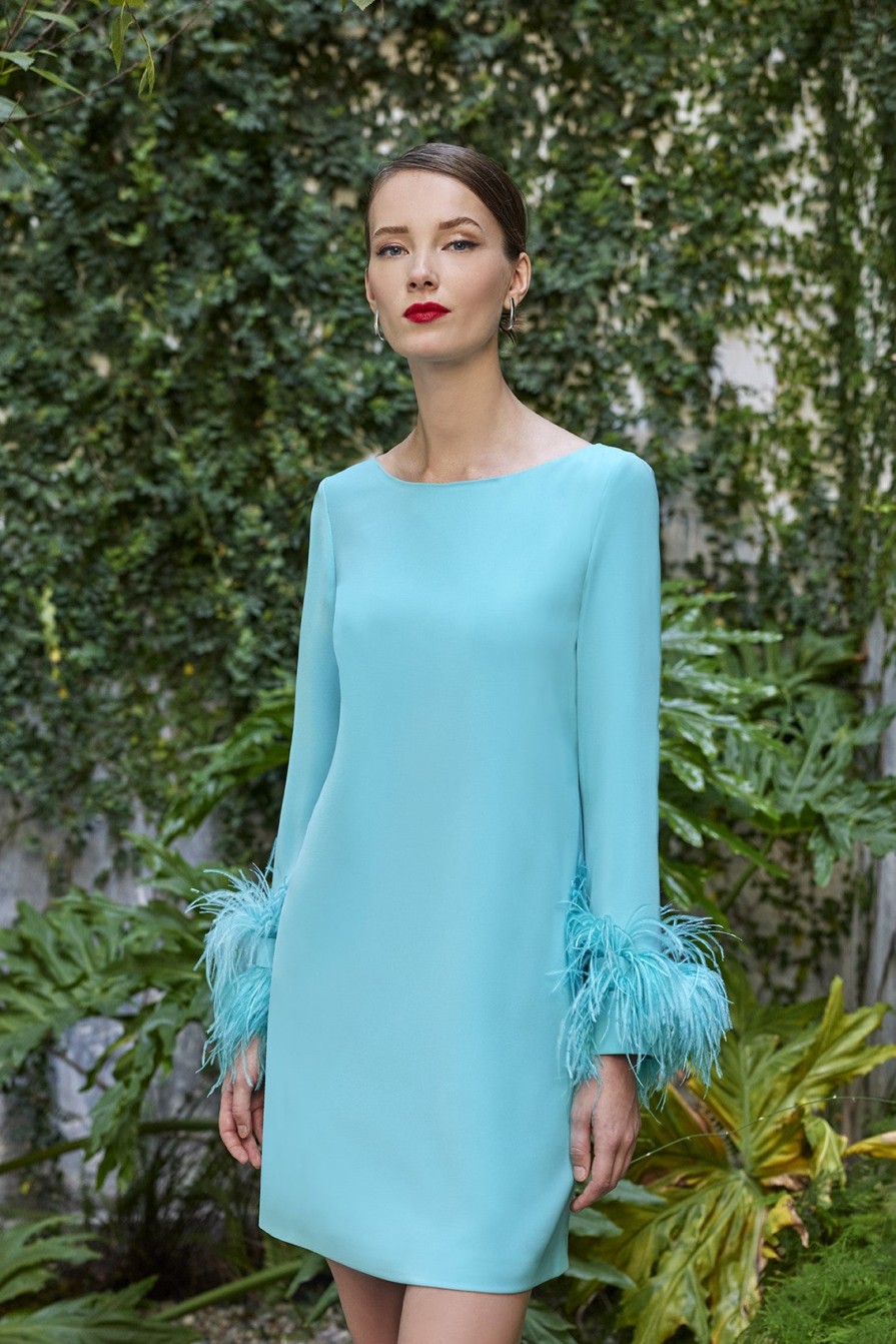 Online Carla Ruiz Carla Ruiz Short Feather Sleeve Dress | Womens Occasion Dresses Ireland