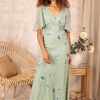 New Hope & Ivy Hope & Ivy Melrose Flutter Sleeve V-Neck Tie Back Maxi Dress | Ireland Green