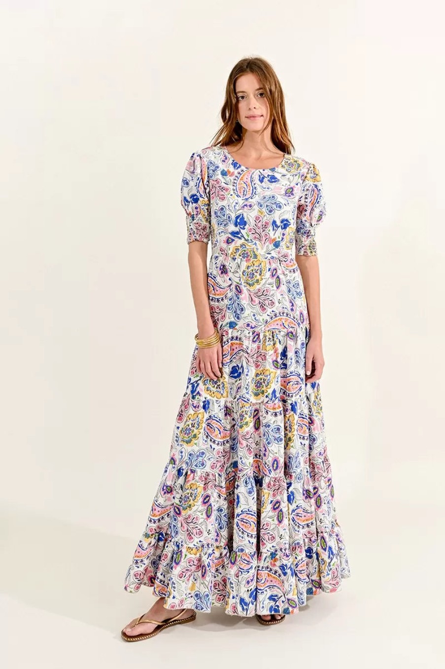 New Molly Bracken Molly Bracken Floral Tiered Maxi Dress | Long Summer Dresses Ireland Off White