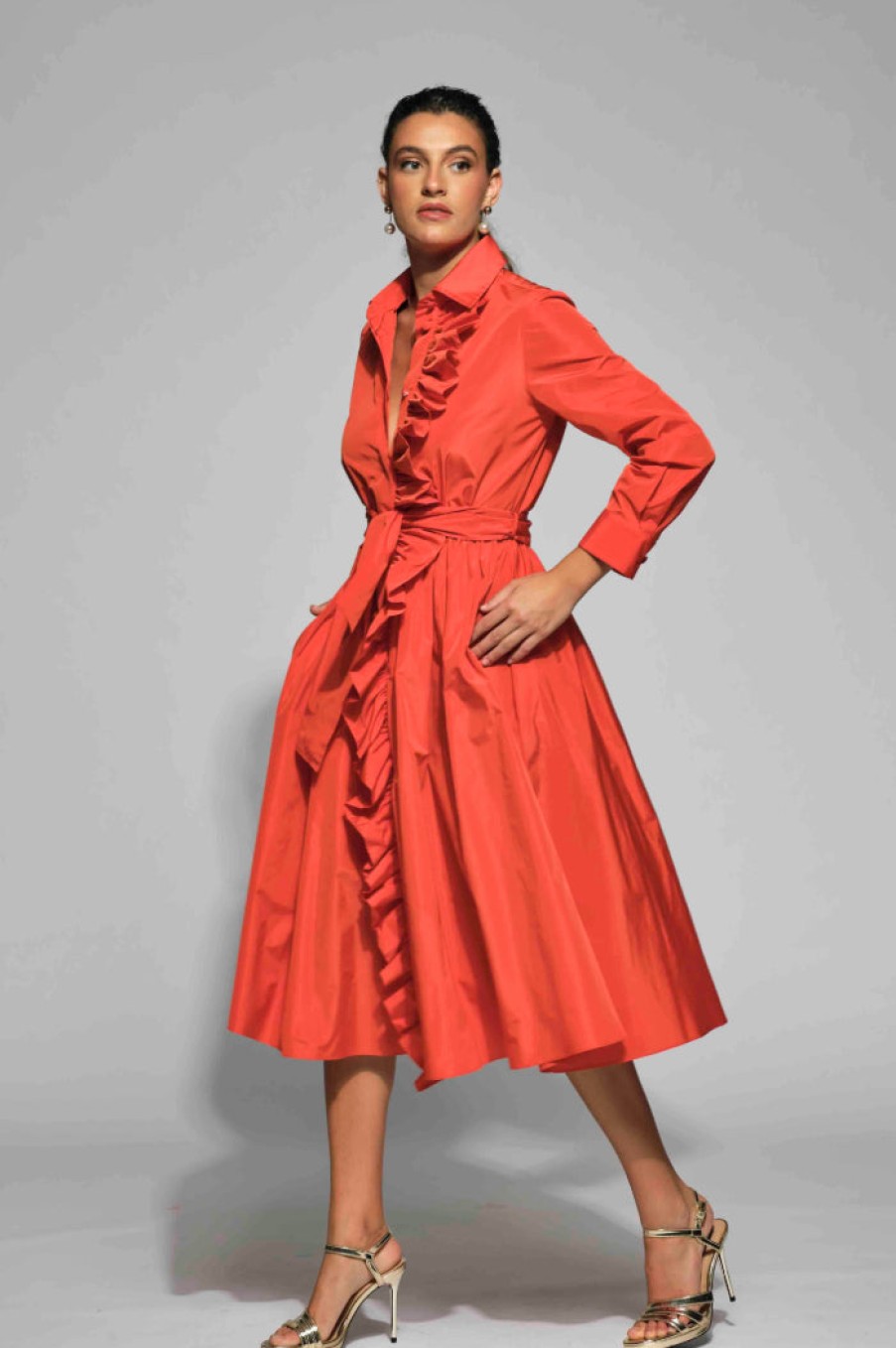 Best Moskada Moskada Angela Belted A-Line Dress | Occasion Dresses Ireland Orange