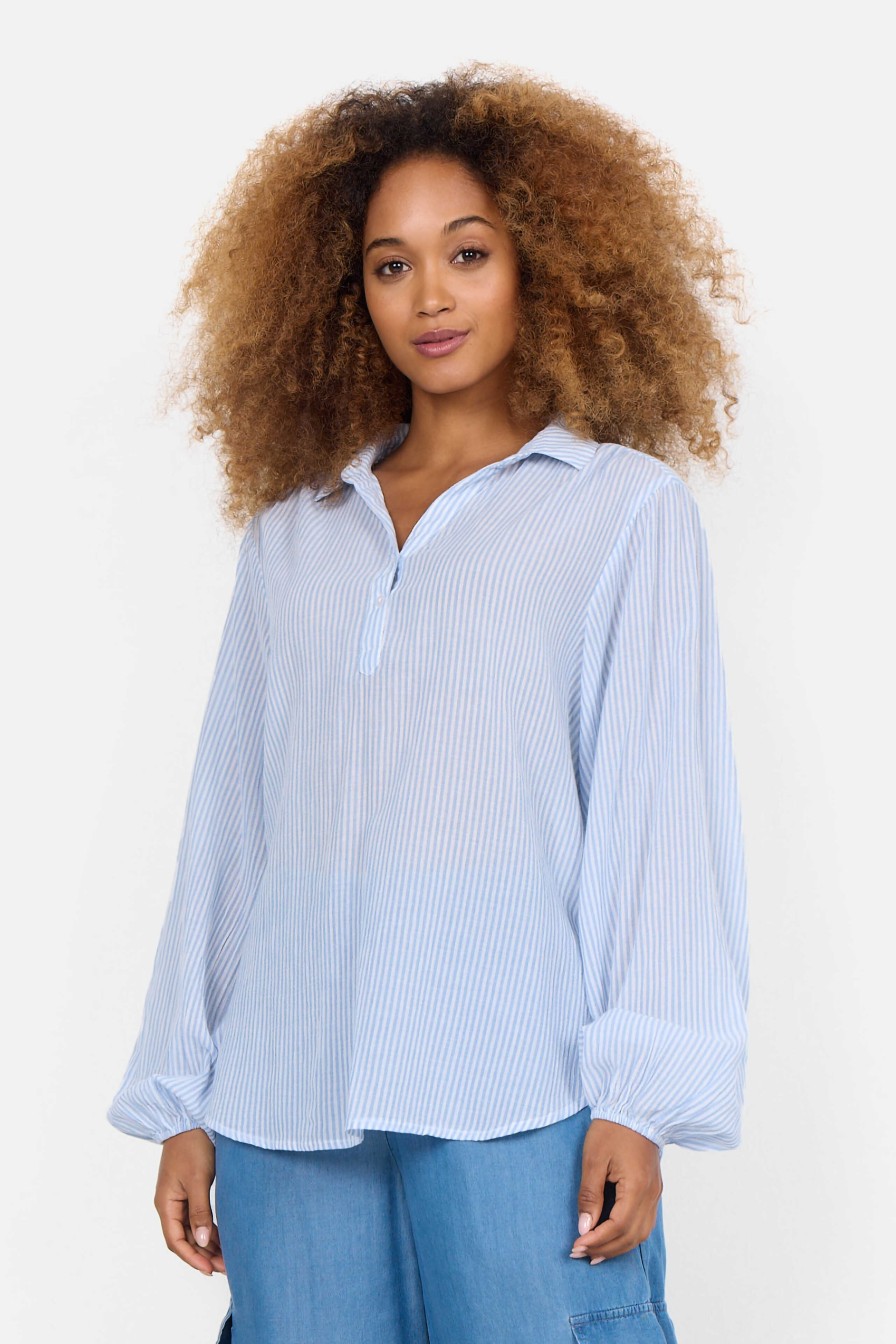 Clearance Soyaconcept Soyaconcept Dione: Organic Cotton Striped Shirt | Ribbon Rouge Blue