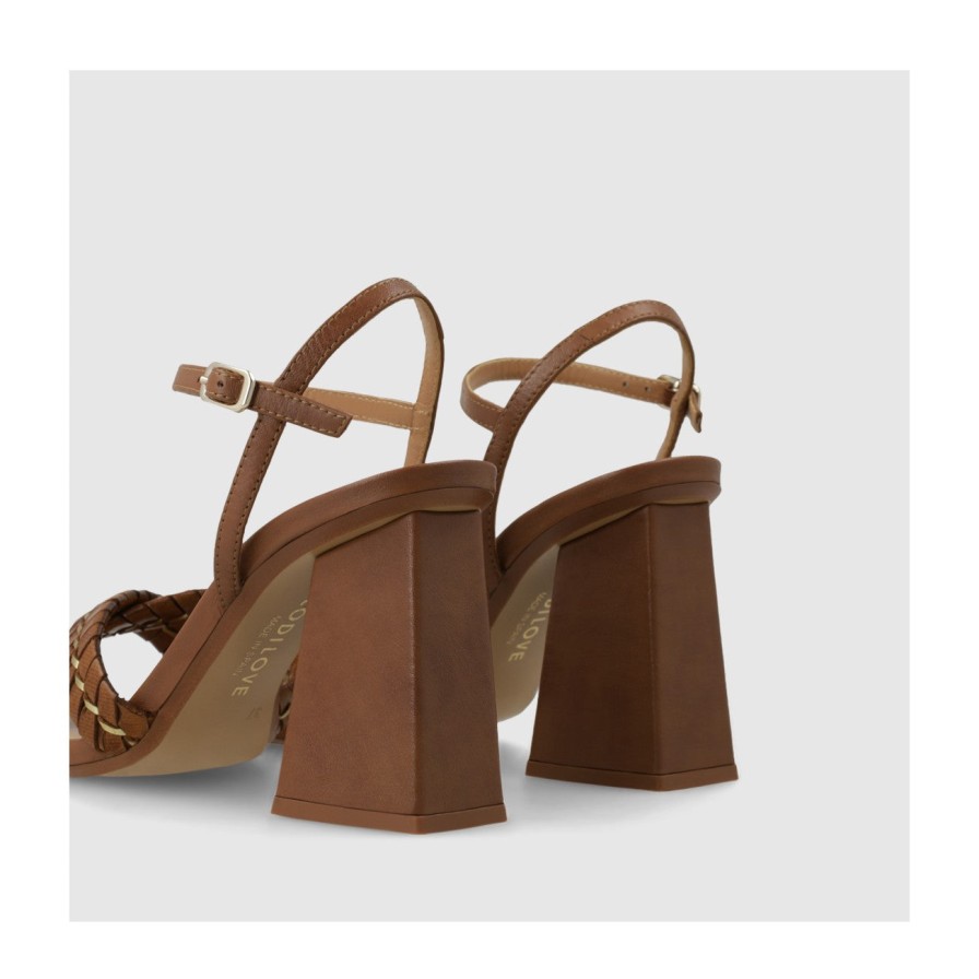 New Lodi Lodi Loe Leather Strappy Block Heel Sandals | High Heels Ireland Tan