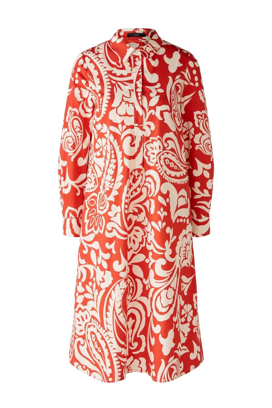 New Oui Oui Red Ethnic Print Belted Shirt Dress | Summer Dresses For Women Orange