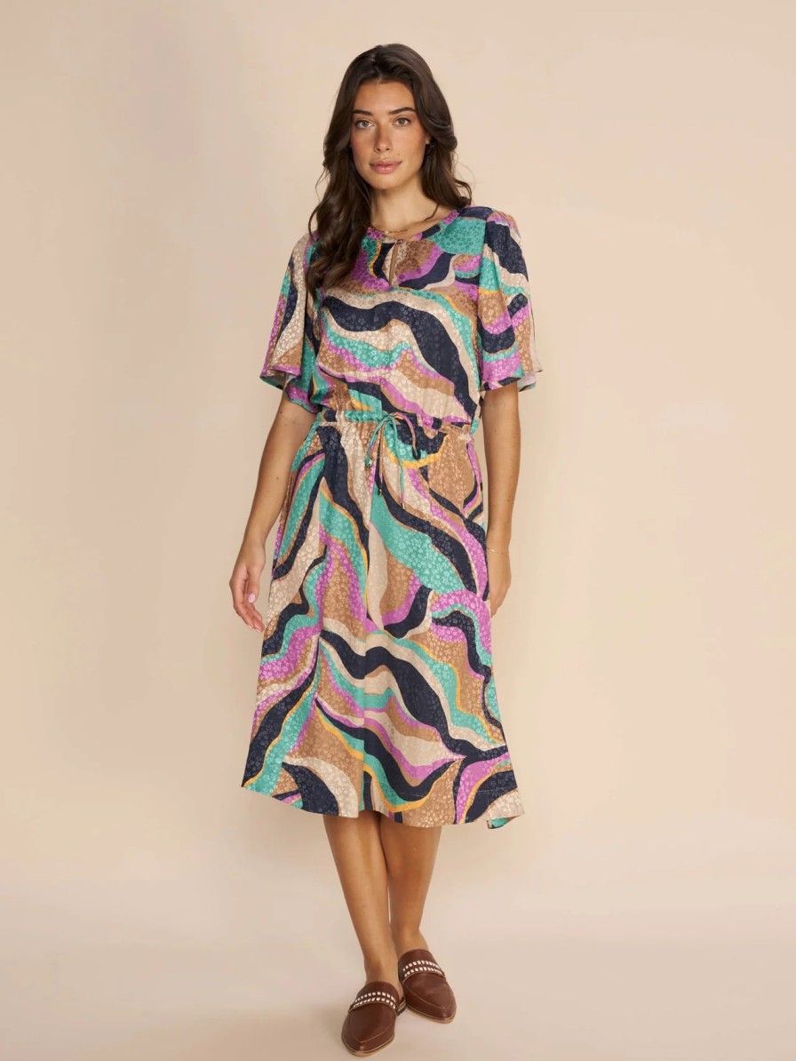 Online Mosmosh Mos Mosh May Onda Orchid Print Midi Dress | Ribbon Rouge Pink