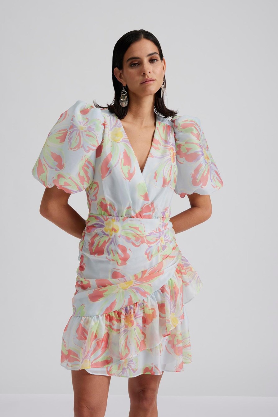 Clearance Malina Malina Peach Floral Print Mini Frill Dress | Spring Dresses Ireland Blue