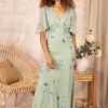 Hot Hope & Ivy Hope & Ivy Melrose Flutter Sleeve V-Neck Tie Back Maxi Dress | Ireland Green