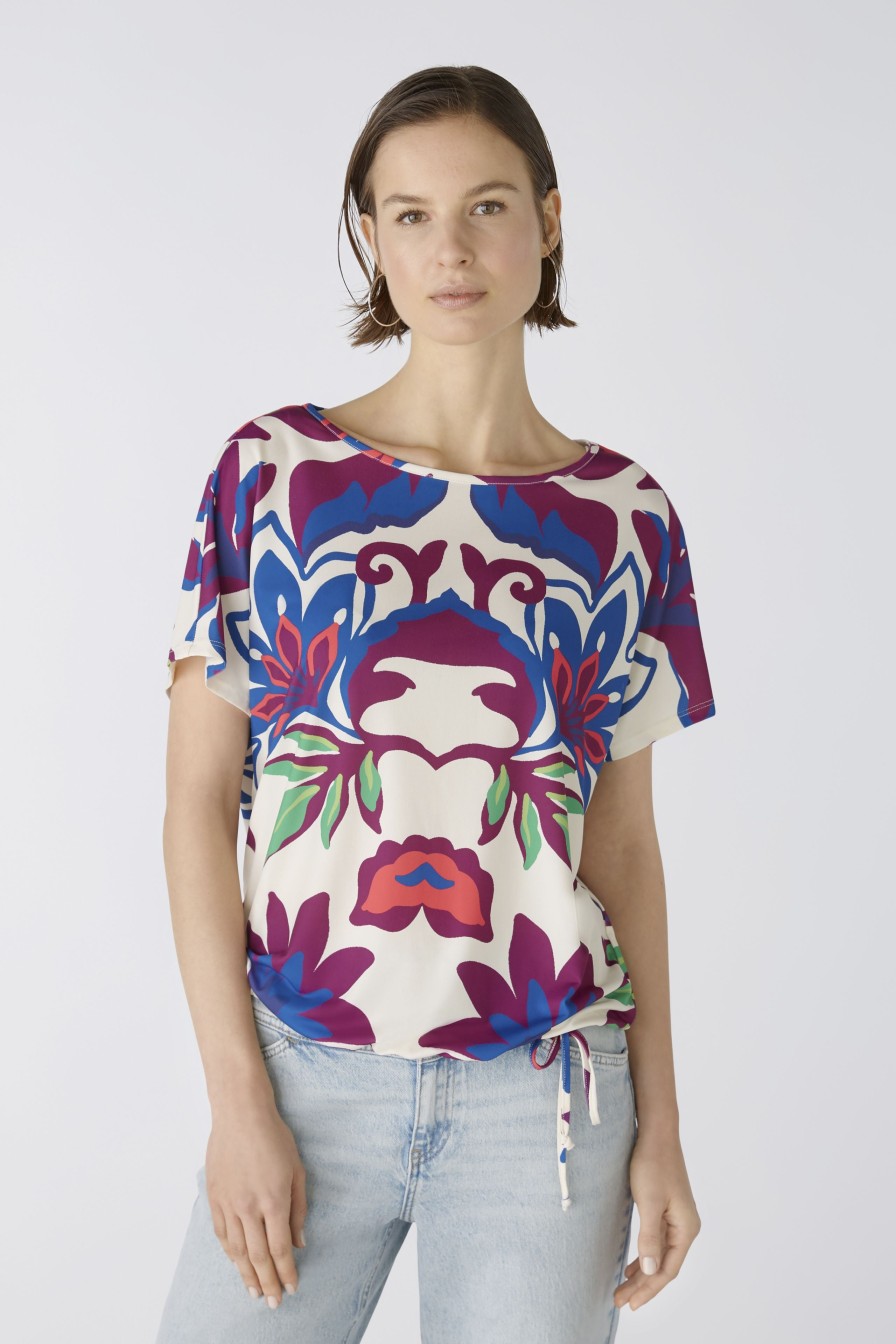 Best Oui Oui Silky Touch Purple Print Top | Casual Tops For Women | Ireland Off White