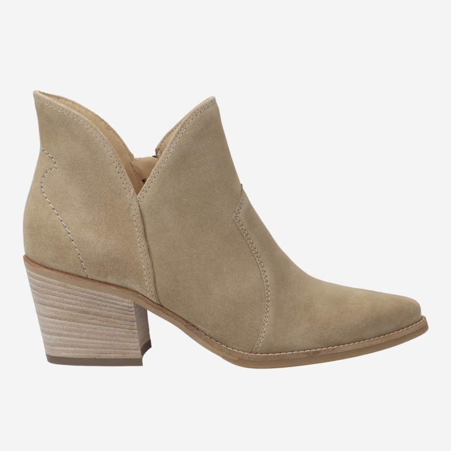 Best Paul Green Paul Green Western Style Suede Ankle Boots | Shop Womens Boots Beige