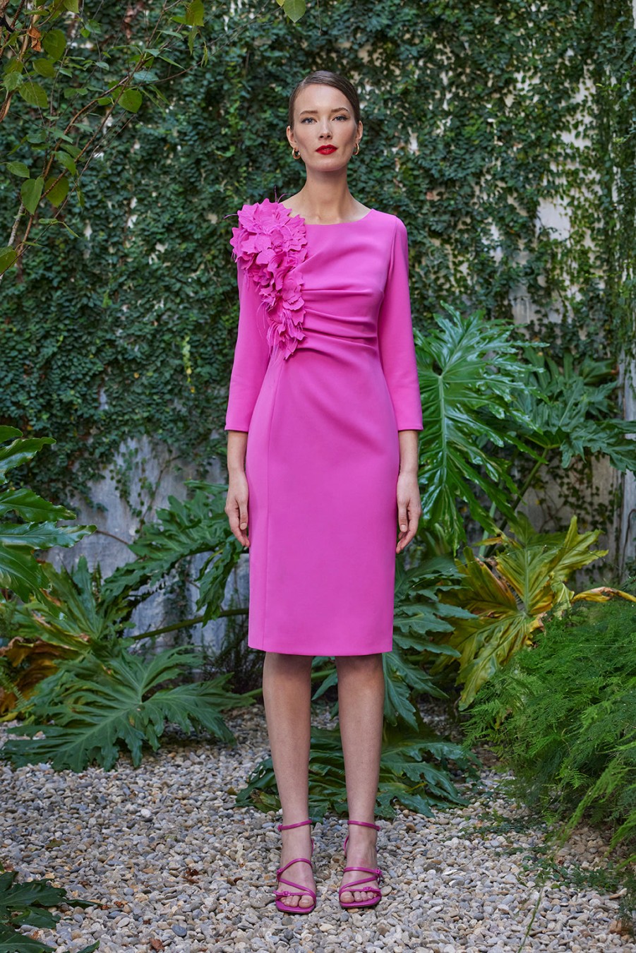 Online Carla Ruiz Fuchsia Floral Midi Dress | Carla Ruiz Ireland | Womens Occasion Dress Fuschia