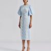 Best Malina Malina Rudy Blue Embroidered Linen Midi Dress | Occasion Dresses Ireland Light Blue