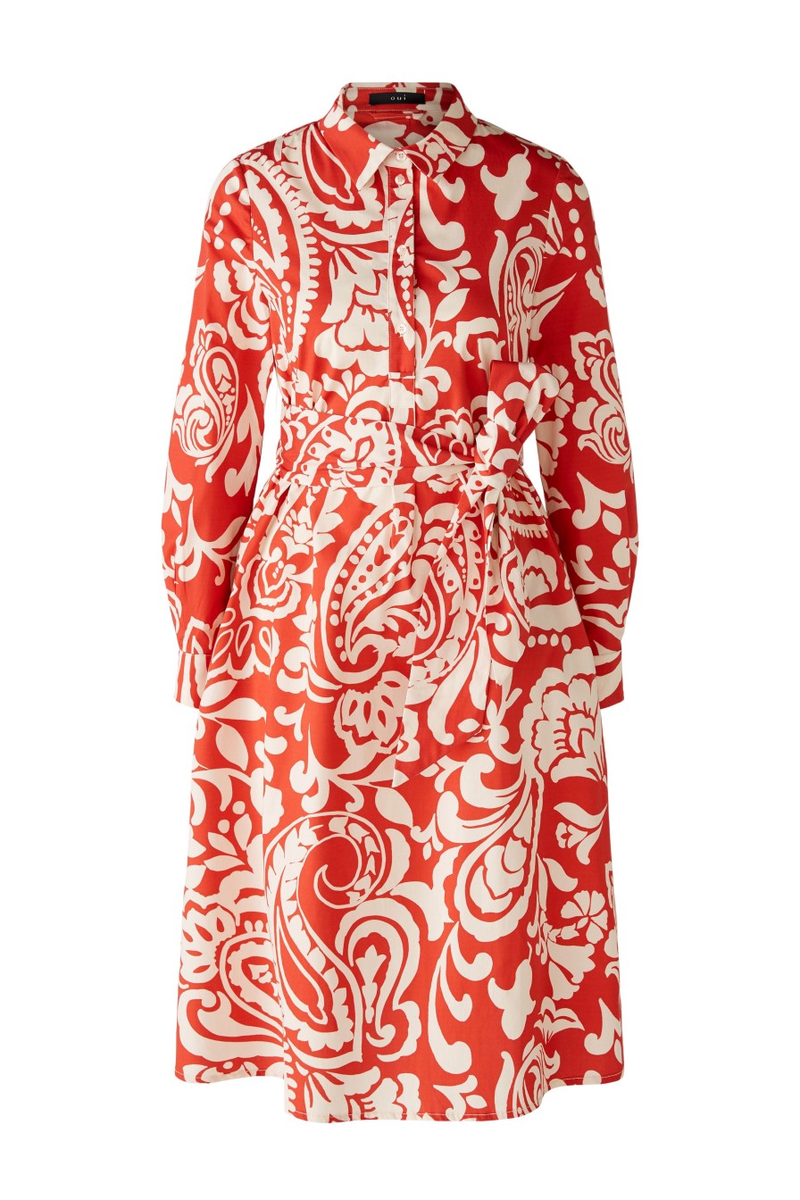 Wholesale Oui Oui Red Ethnic Print Belted Shirt Dress | Summer Dresses For Women Orange