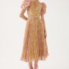 Wholesale Exquise Exquise /Yellow Blossom Print Pleated Midi Dress | Ribbon Rouge Pink