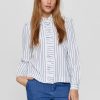 New Numph Numph Nuaqua Frilled Stripe Shirt For Women | Ribbon Rouge White