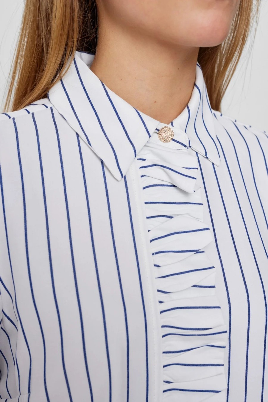 New Numph Numph Nuaqua Frilled Stripe Shirt For Women | Ribbon Rouge White