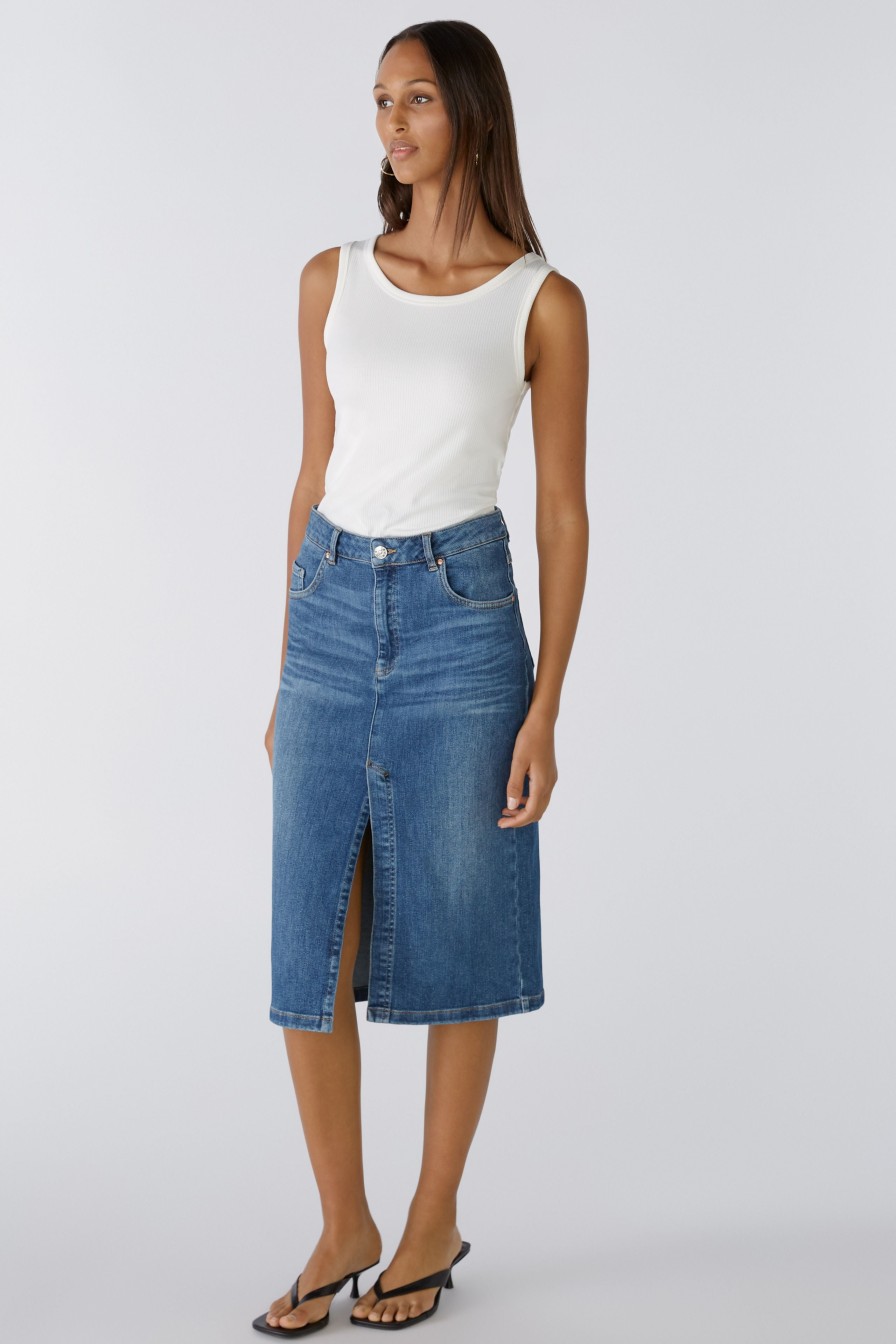 Best Oui Oui Dark Midi Skirt With Split | Ribbon Rouge Denim