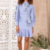 Clearance Hope & Ivy Monnie Embroidered Blue Floral Mini Dress | Hope & Ivy Spring 24 Ireland Light Blue