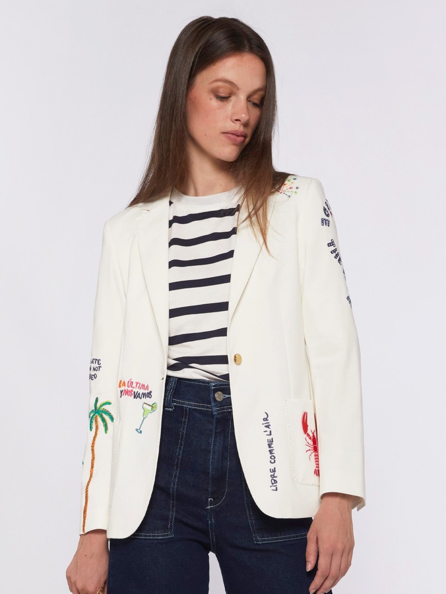 Online Vilagallo Vilagallo Summer Embroidered White Blazer | Women'S Jackets Ireland Off White