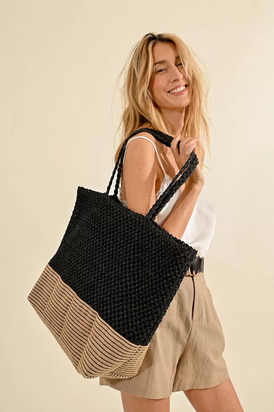 Online Molly Bracken Two-Tone Straw Beach Bag | Molly Bracken Summer Tote Bags Ireland