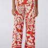 Wholesale Oui Tropical Floral Wide-Leg Trousers | Women'S Trousers Ireland Red