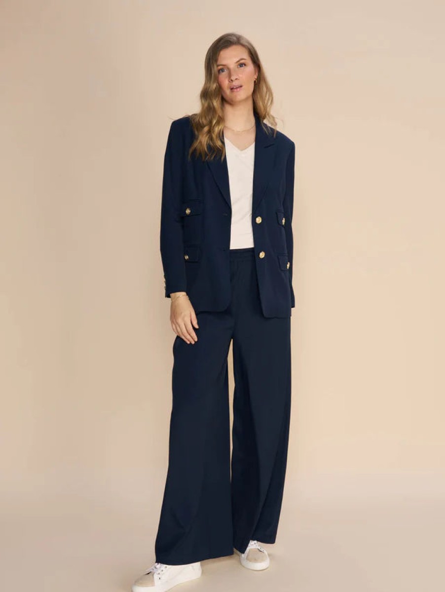 Best Mos Mosh Mos Mosh Fleur Cello Trousers | Comfortable Wide Leg Trousers Navy