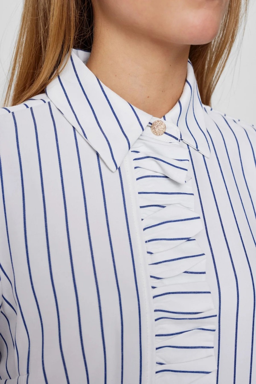 Wholesale Numph Numph Nuaqua Frilled Stripe Shirt For Women | Ribbon Rouge White