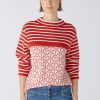 Wholesale Oui Two-Tone Knit Jumper With Heart Motif | Shop Oui Online Ireland Red