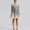 Clearance Malina Malina Leoni Cream/Blue Silk Mini Dress | Elegant Occasion Wear Ireland Floral