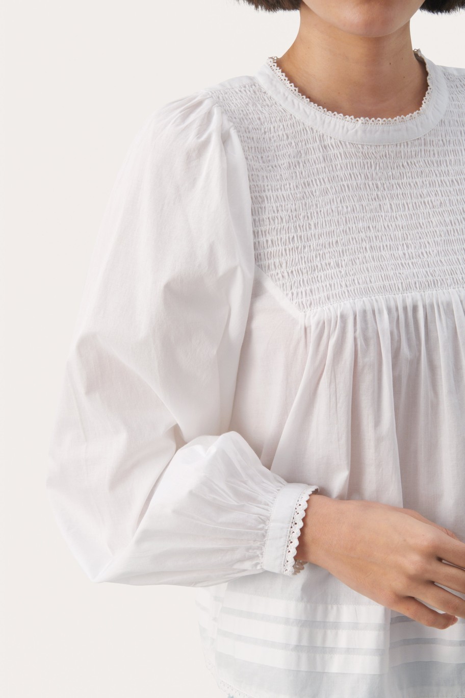 Best Part Two Part Two Organic Cotton Puffed Sleeves Blouse | Everyday Tops For Women White