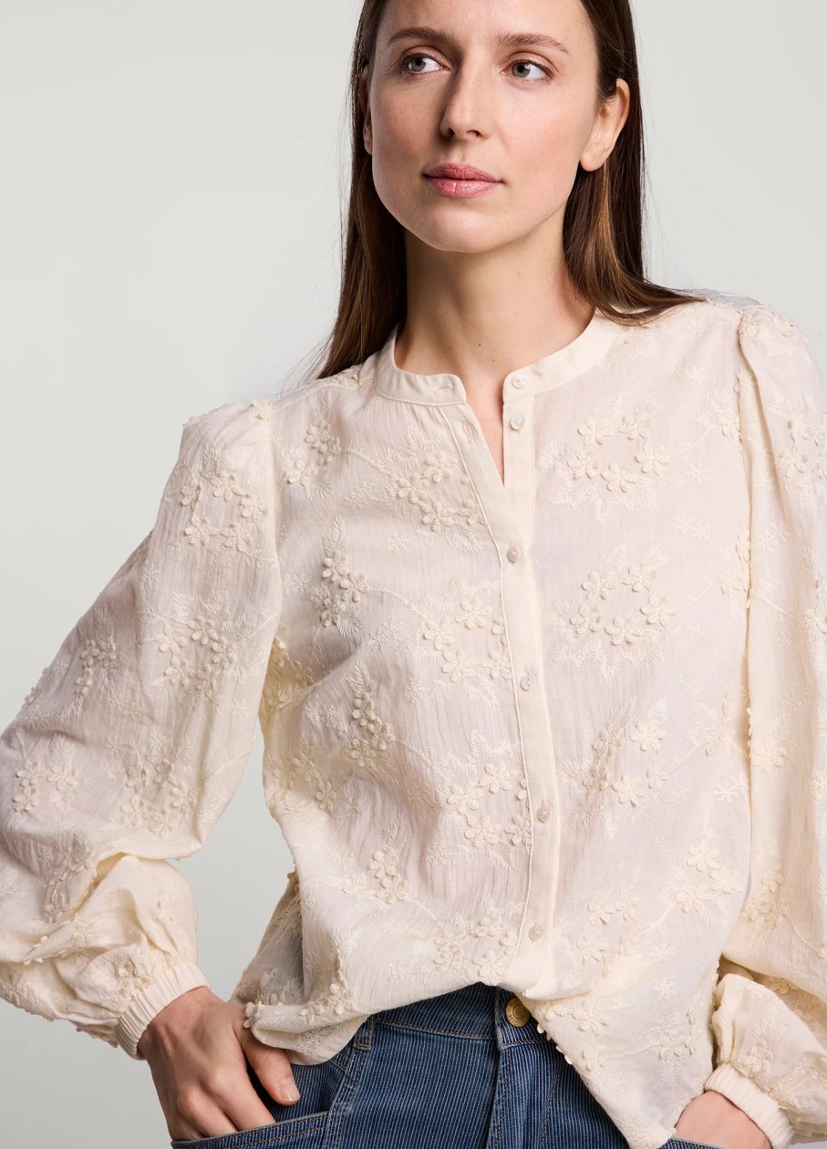 Best Summum Summum Floral Cotton Blouse | Long Balloon Sleeves Ireland | Shop Now Ivory