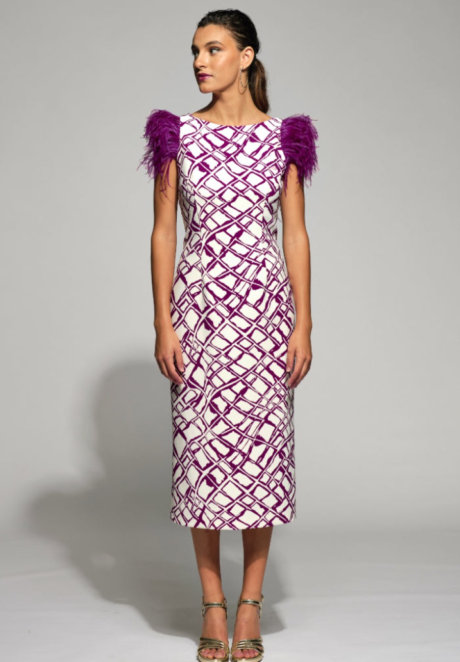 Best Moskada Moskada Caster Print Feather Sleeve Dress | Ribbon Rouge - Ireland Purple