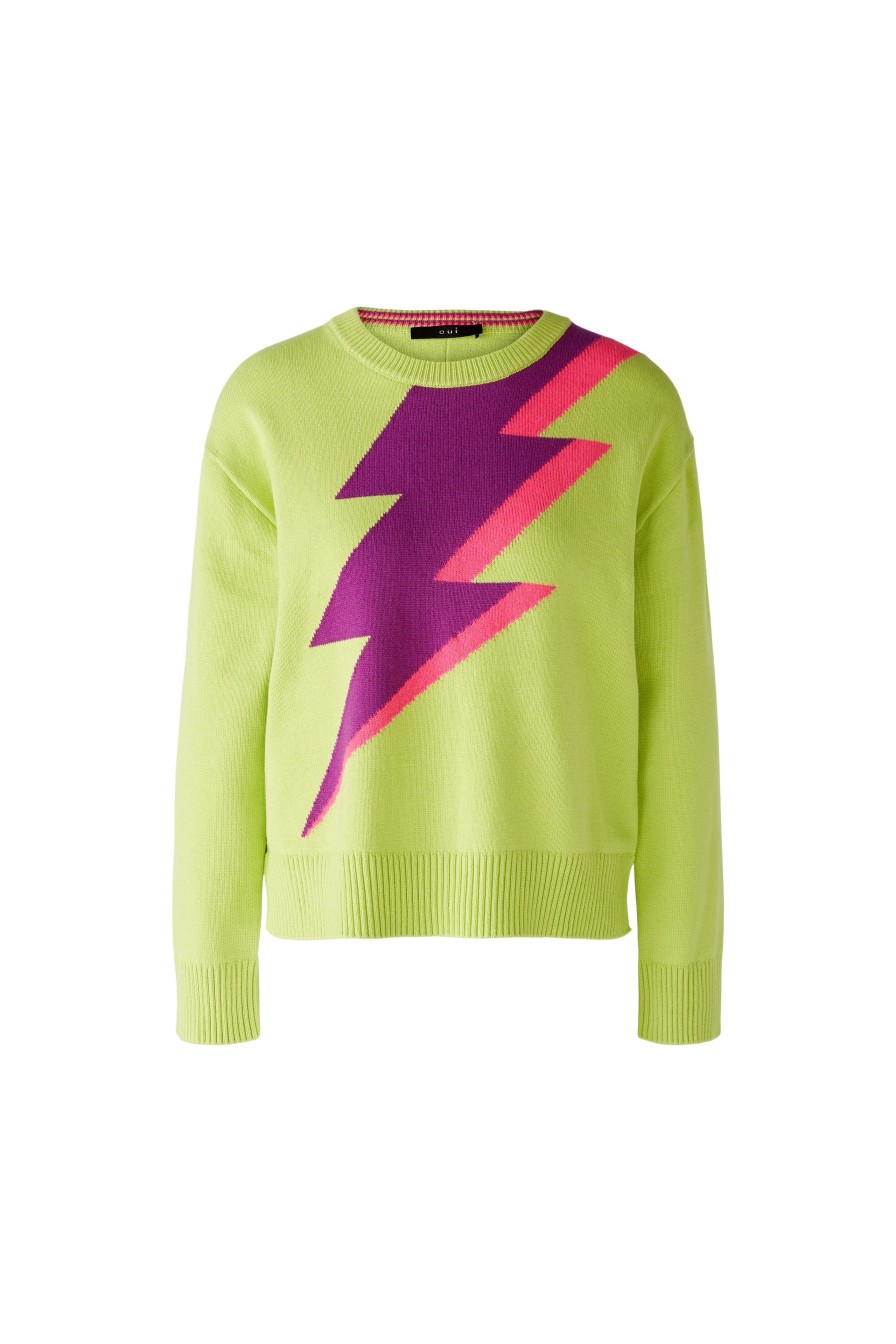 Online Oui Oui Lime Lightning Bolt Knit Jumper | Funky Women'S Jumpers Ireland Green