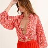 Online Molly Bracken Molly Bracken Spot Balloon Sleeve Shirt | Womens Relaxed Fit Shirts Red