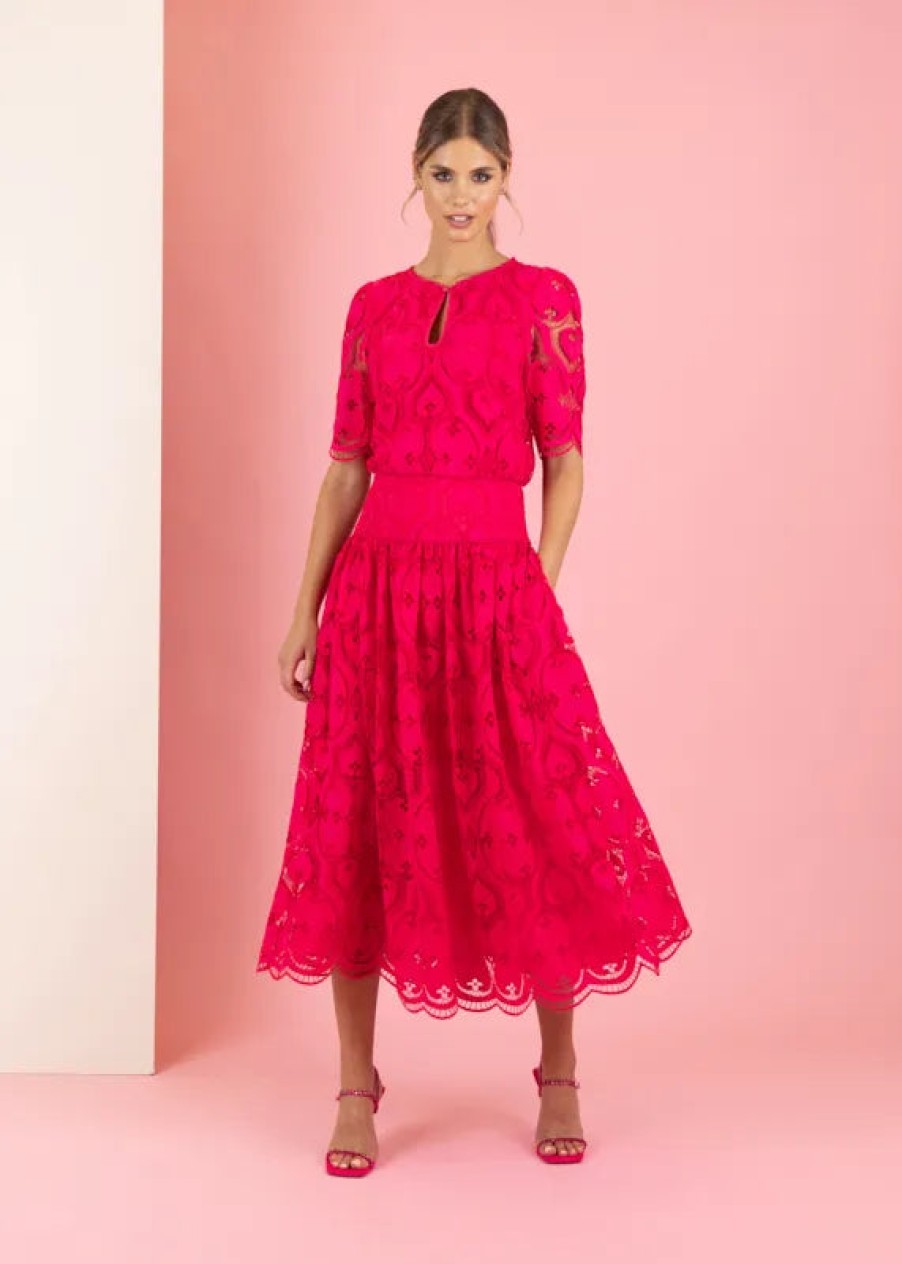 Wholesale Fee G Fee G Alicia Lace Midi Skirt In | Shop Ireland Berry