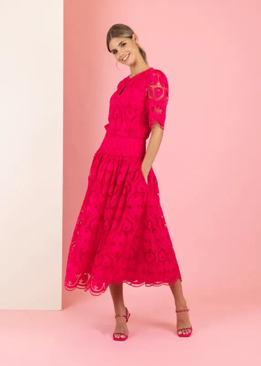 Wholesale Fee G Fee G Alicia Lace Midi Skirt In | Shop Ireland Berry