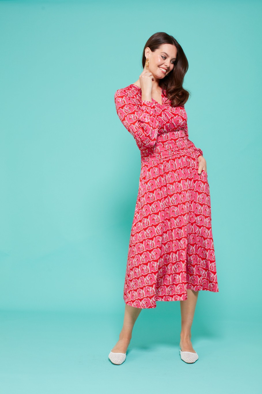 Wholesale Onjenu Onjenu Sharon /Red Print Midi Dress | Onjenu Ireland Pink