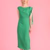 Wholesale Sisters Gianna Draped Satin Shoulder Midi Dress | Sisters By Caroline Kilkenny Green