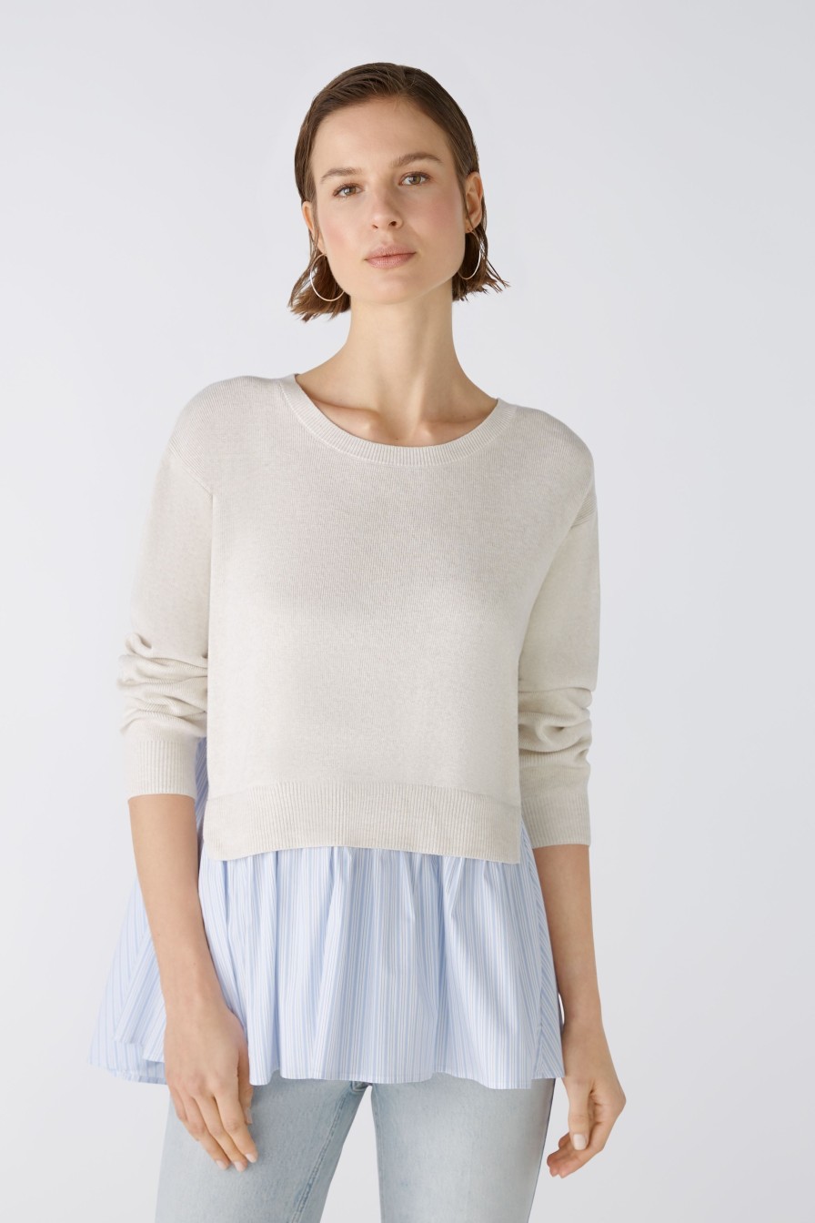 Best Oui Oui Cotton Faux Shirt Hem Jumper | Shop Funky Womens Knitwear Ireland Off White