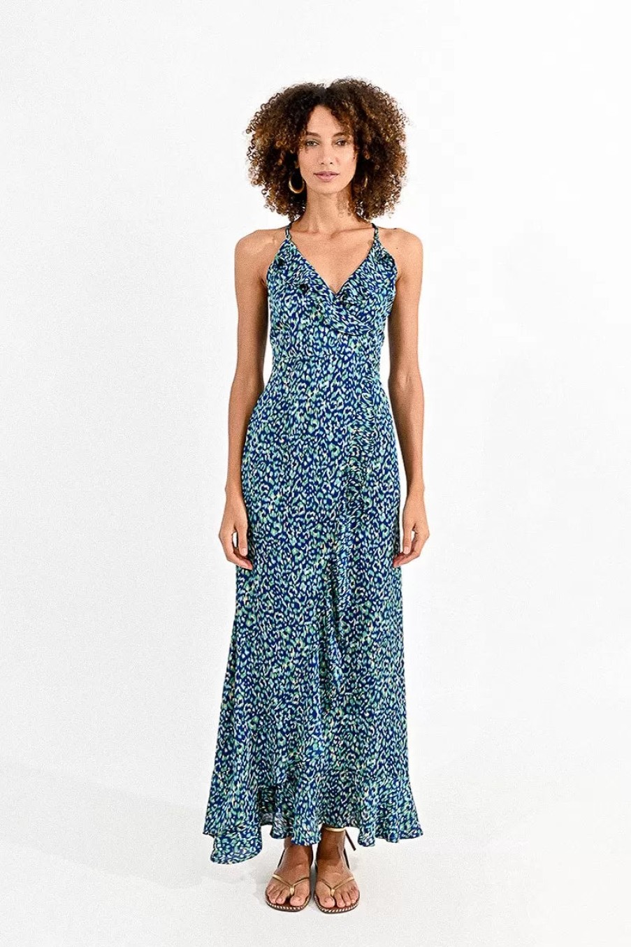 Clearance Molly Bracken Molly Bracken Animal Print Maxi Dress With Laced Back | Ireland Blue