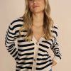 Clearance Mosmosh Mosmosh Cotton Blend Striped Knit Cardigan | Shop V-Neck Knits Ireland Off White