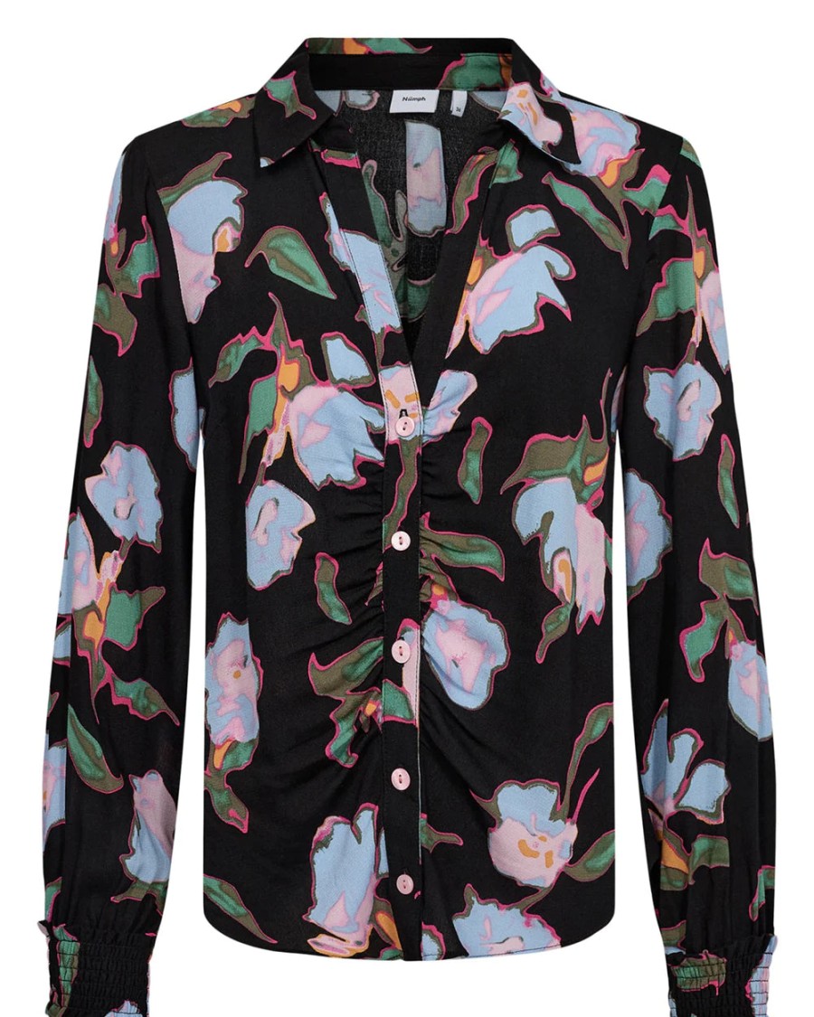 New Numph Numph Nualicia Watercolour Floral Print Shirt | Ribbon Rouge Caviar